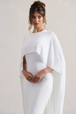 Palena | White Draped Maxi Dress With Cape Sleeves