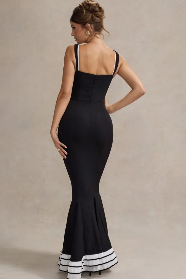 Paolina | Black Corset Fishtail Maxi Dress