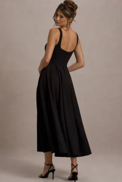 Parina | Black Strappy Volume-Hem Maxi Dress