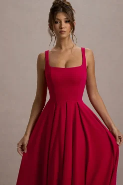 Parina | Red Strappy Volume-Hem Maxi Dress