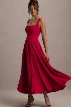 Parina | Red Strappy Volume-Hem Maxi Dress