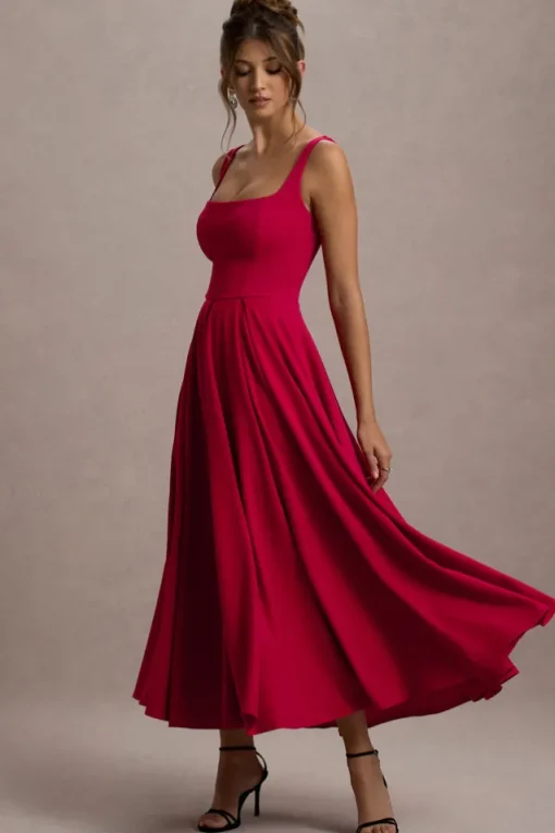 Parina | Red Strappy Volume-Hem Maxi Dress