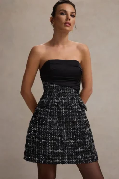 Park Avenue | Black Boucle Strapless Tailored Mini Dress