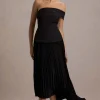 Pauline | Black Bardot Tailored Maxi Dress With Plisse Skirt