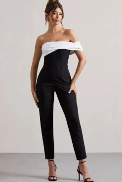 Paxton | Black Twisted Bardot Tailored Jumpsuit