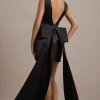 Peace | Black Satin Mini Dress With Drape Detail