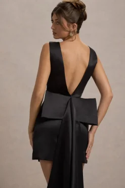 Peace | Black Satin Mini Dress With Drape Detail