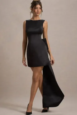 Peace | Black Satin Mini Dress With Drape Detail