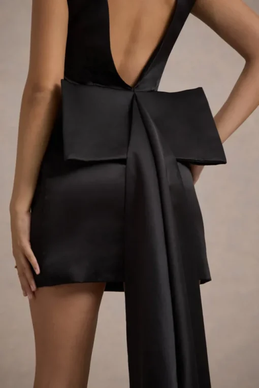 Peace | Black Satin Mini Dress With Drape Detail
