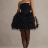 Peaches | Black Strapless Mini Dress With Volume Feather Hem