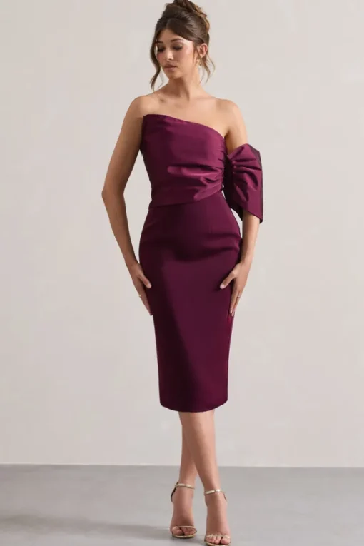 Perception | Plum Asymmetric One-Sleeve Midi Dress