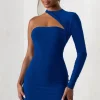 Perfect Touch | Electric Blue One Sleeve Cut Out Long Sleeve Mini Dress