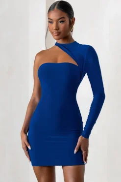 Perfect Touch | Electric Blue One Sleeve Cut Out Long Sleeve Mini Dress