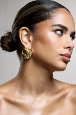 Peridot | Gold Diamante Statement Oval Earrings