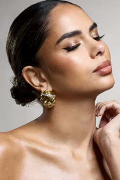 Peridot | Gold Diamante Statement Oval Earrings