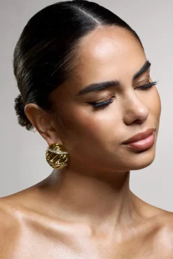 Peridot | Gold Diamante Statement Oval Earrings