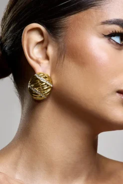 Peridot | Gold Diamante Statement Oval Earrings