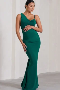 Phantasy | Bottle Green Maternity Cowl Neck Maxi Dress