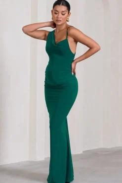 Phantasy | Bottle Green Maternity Cowl Neck Maxi Dress