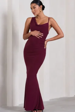 Phantasy | Burgundy Maternity Cowl Neck Maxi Dress