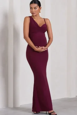 Phantasy | Burgundy Maternity Cowl Neck Maxi Dress