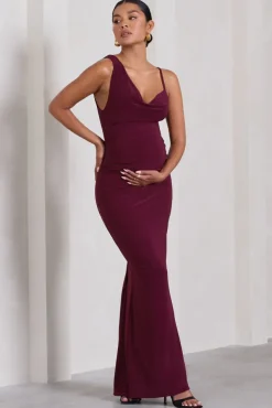 Phantasy | Burgundy Maternity Cowl Neck Maxi Dress