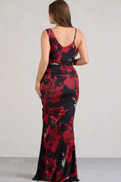 Phantasy | Red Floral Asymmetric Split Maternity Maxi Dress