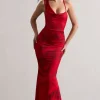 Phantasy | Red Rose Print Asymmetric Neckline Cowl Maxi Dress