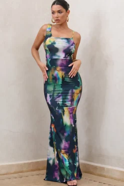Phantasy | Watercolour Print Asymmetric Neckline Cowl Maxi Dress