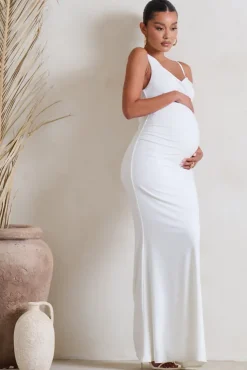 Phantasy | White Maternity Cowl Neck Maxi Dress