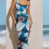 Phantasy | White Print Asymmetric Neckline Cowl Maxi Dress