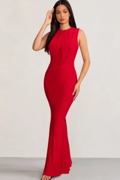 Phoenix | Red Sleeveless Maxi Dress with Hood