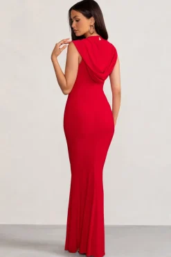 Phoenix | Red Sleeveless Maxi Dress with Hood