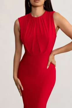 Phoenix | Red Sleeveless Maxi Dress with Hood