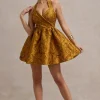 Pixi | Mustard Floral Print Sweetheart Neck Mini Dress