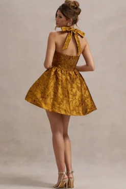 Pixi | Mustard Floral Print Sweetheart Neck Mini Dress