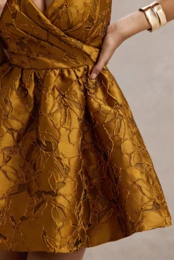 Pixi | Mustard Floral Print Sweetheart Neck Mini Dress