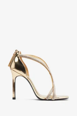 Pluto | Gold Metallic Diamante Heeled Sandals