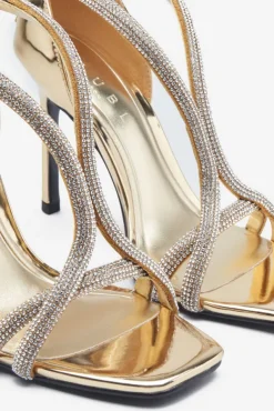 Pluto | Gold Metallic Diamante Heeled Sandals