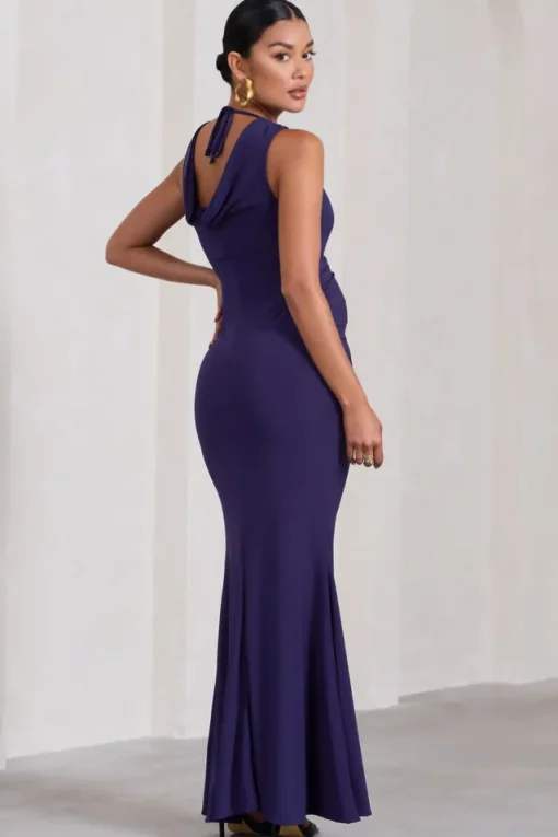 Pollie | Purple Cowl-Back Split Maternity Maxi Dress
