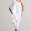 Polo | White One Shoulder Bodycon Midi Dress With Ruffle