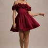 Poppy Dream | Berry Satin Floral Skater Mini Dress