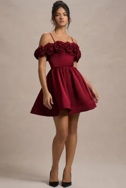 Poppy Dream | Berry Satin Floral Skater Mini Dress
