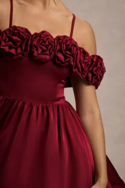 Poppy Dream | Berry Satin Floral Skater Mini Dress