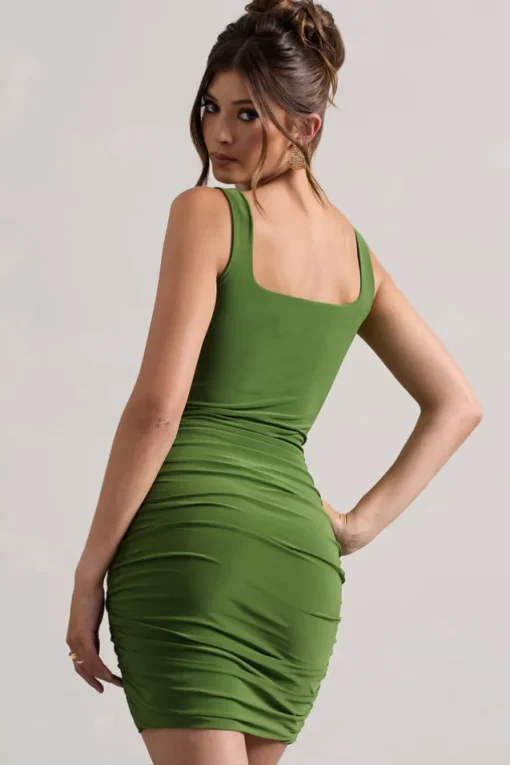 Porto | Green Square-Neck Strappy Bodycon Mini Dress