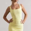 Porto | Yellow Square-Neck Strappy Bodycon Mini Dress