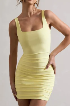 Porto | Yellow Square-Neck Strappy Bodycon Mini Dress