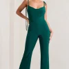 Pose | Bottle Green Cowl-Neck Strappy flared-Leg Jumpsuit