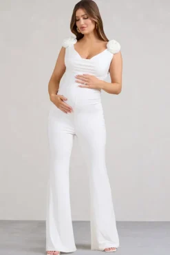 Posy | White Maternity Cowl Jumpsuit With Flower Design