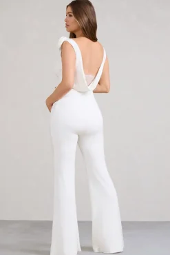 Posy | White Maternity Cowl Jumpsuit With Flower Design